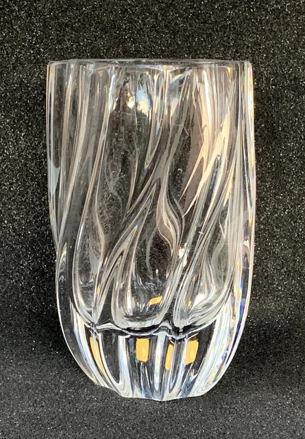 KOSTA BODA Sweden Anna Ehrner Twisted Crystal Glass Oval Vase, Hand Blown Ribbed