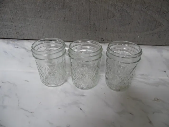 🎆Ball Quilted Crystal Jelly Jars Glass Regular Mouth Bands 8 Oz, 3-Pack🎆