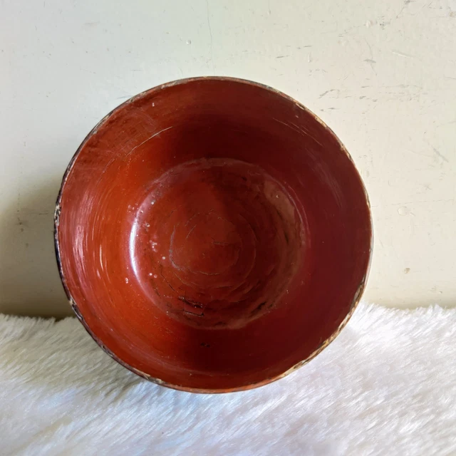 1910s Vintage Lacquered Hand Painted Straw Woven Burmese Wooden Bowl W637 3