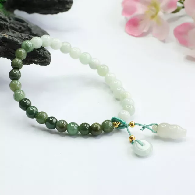 Real Grade A 100% Natural Green Jade Jadeite Women Peace Beads Bracelet