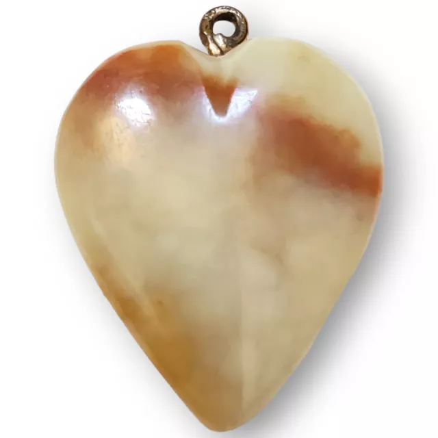 Vintage Spectacular Beautifully Carved Mookiate Jasper Heart Reversible Pendant