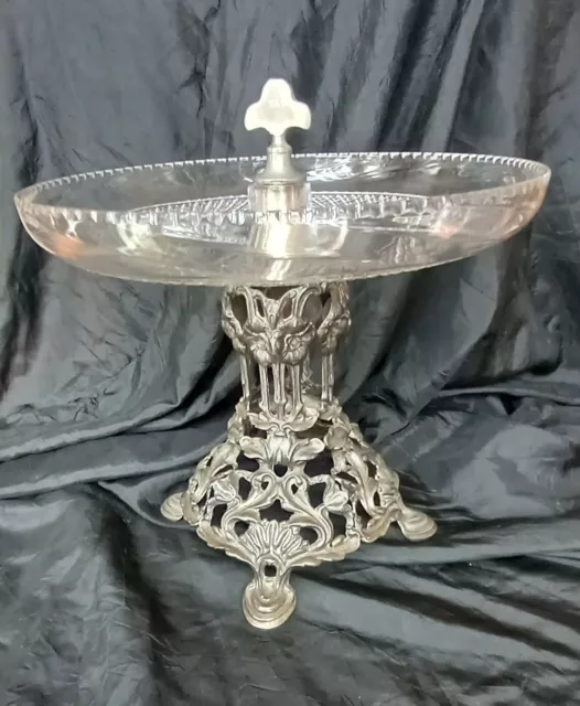 Art Nouveau Centrepiece French white metal & cut glass display comport