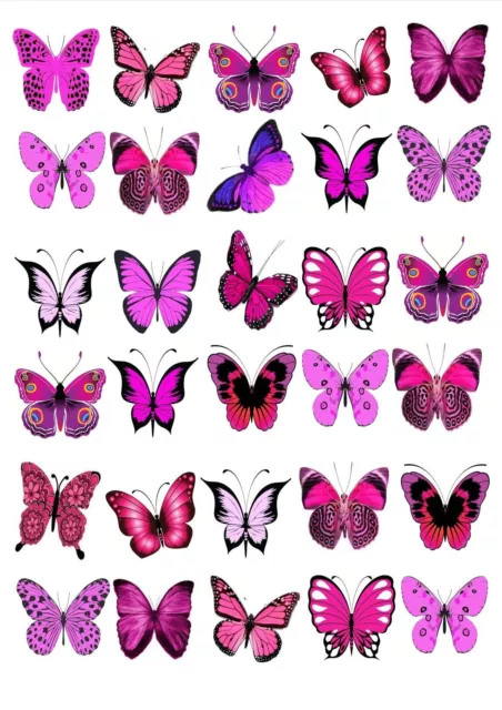 30 X Pretty Pink Mixed Butterflies Birthday Wedding Edible Cupcake Toppers M60