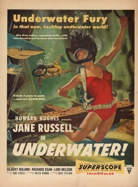 Underwater Fury - Howard Hughes UNDERWATER starring Jane Russell ad 1955 L