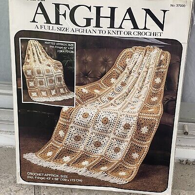 Kit Vintage Sultana Afghan #37000 Manta Tamaño Completo Tejida o Crochet Nuevo Sellado
