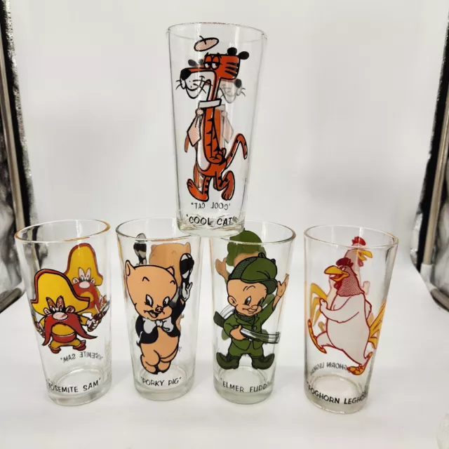 Lot of 5 Pepsi Collector Series Warner Bros Looney Tunes Glasses 1973 Brockway