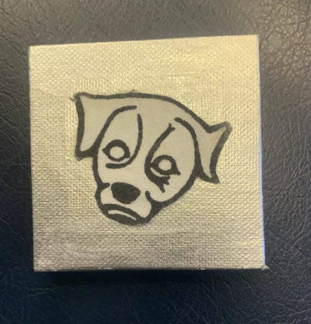 “Sad Dog” Small Square Handcrafted Silver Mixed Media Art Decor 2.5”x2.5”