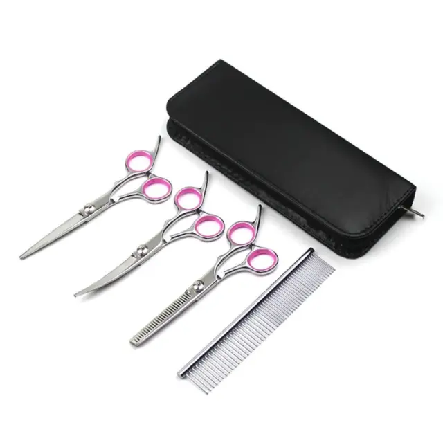 Professional 4-Piece Set of Pet Grooming Scissors: Straight, Thinning, and Curve