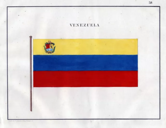 Venezuela Fahne Flagge banner Marine naval flag maritime Lithograph 1820