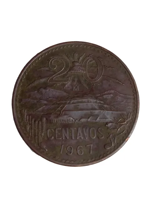 1967 Mexico United States 20 Centavos Km-440 Bronze Mexican Coin