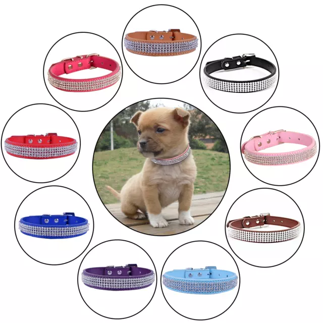 Dog Collar PU Soft Leather Rhinestone Diamante Collar for Dog Cat Puppy Pet UK