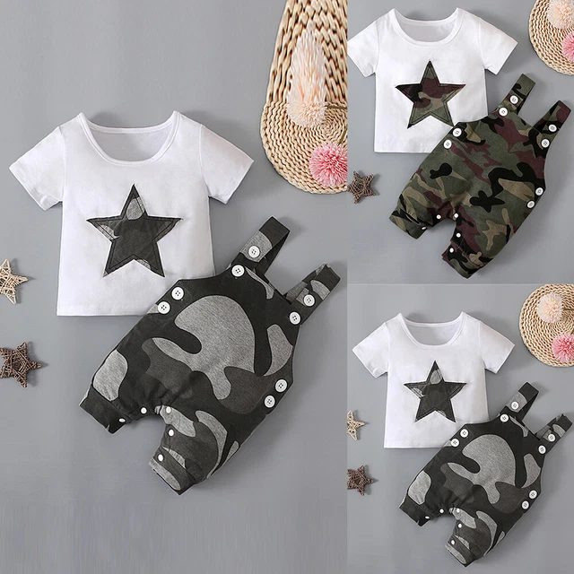 Toddler Baby Boys Star Short Sleeve T Shirt Camo Jumpsuit Outfits Clothes 3-24M