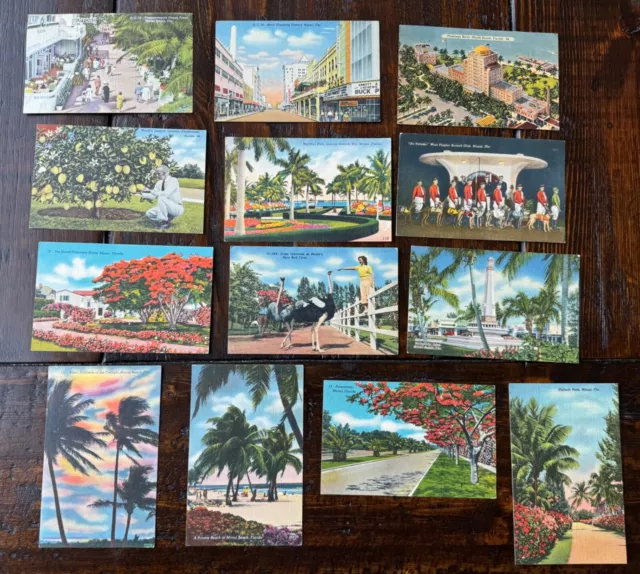 Vintage Lot of 13 Linen Miami Postcards (1930's, 40's) - Mostly Unposted