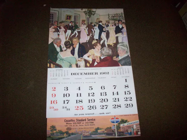 1962 Cossettes Standard Service Oil Gas Advertising Calendar Fargo North Dakota