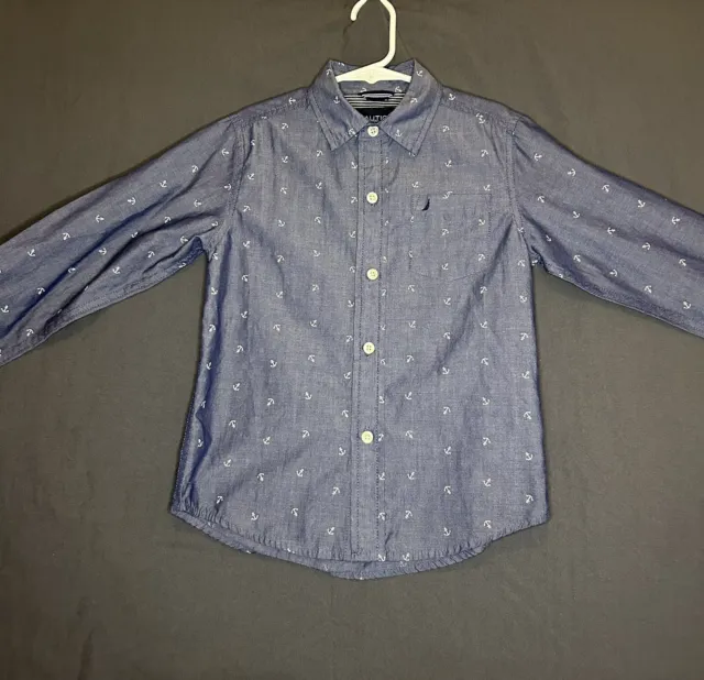 Nautica Boys Long Sleeve Button Up Blue Size Large -a68k