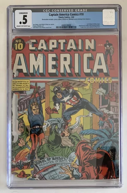 (1942) Captain America Comics #10 CGC Conserved 0.5 Golden Age Classic!