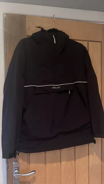STUSSY Black Windbreaker Hooded Jacket Pouch Pocket Logo Small