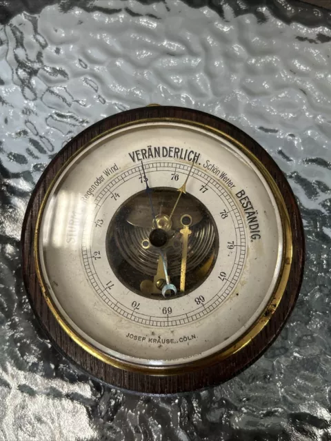 Vintage großes schweres rundes Holz-Barometer imposante Josef Krause Cöln