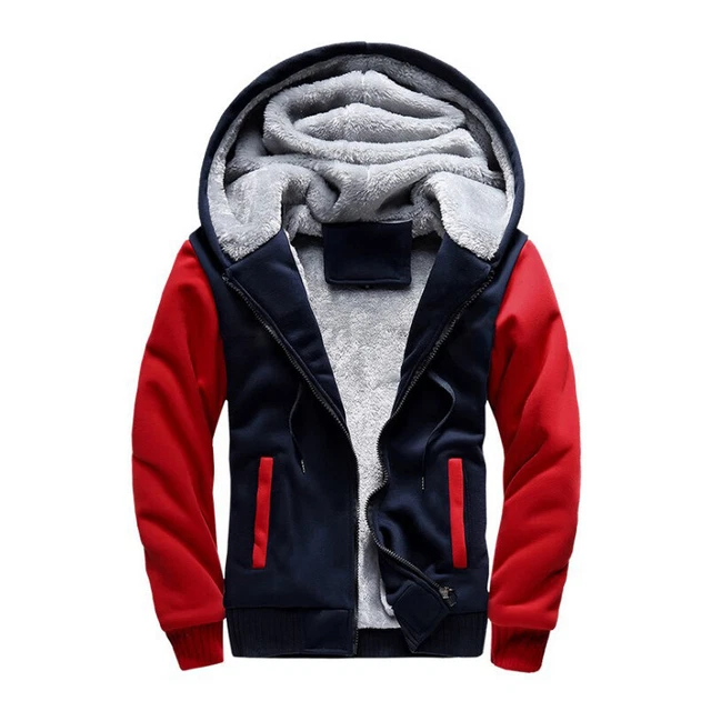Mens Thick Warm Fleece Fur Lined Hoodie Zip Up Winter Coat Jacket Outwear Tops