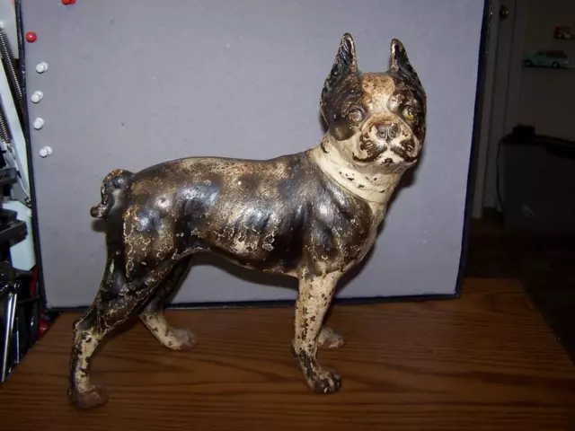 Antique Original CA.1910 Cast Iron Doorstop Boston Terrier Hubley