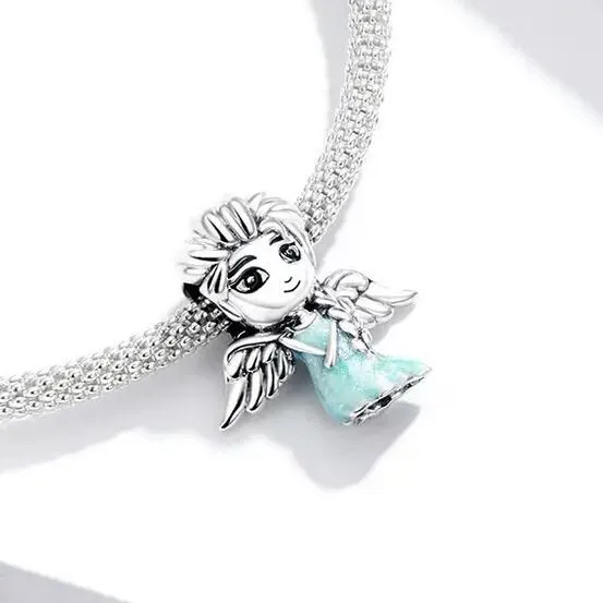 Charm 925 Silber Perle Frozen Schutz Engel Flügel - Anhänger für Pandora Armband