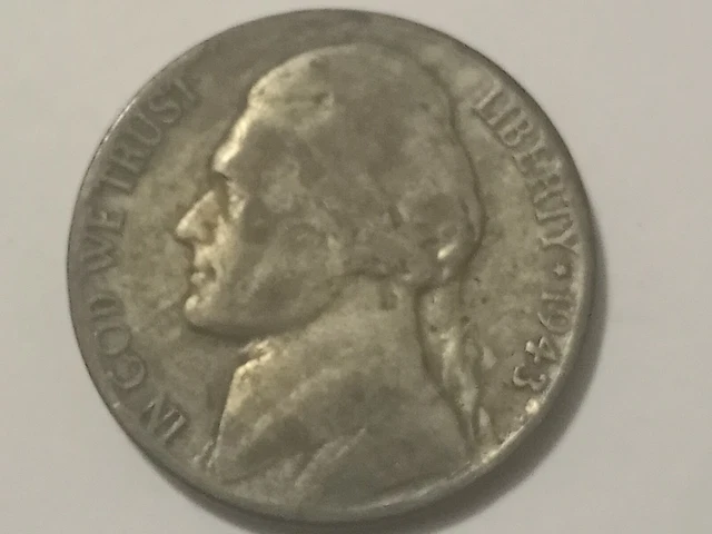 1943 P Jefferson WAR Nickel Reverse Peeled Lamination error coin