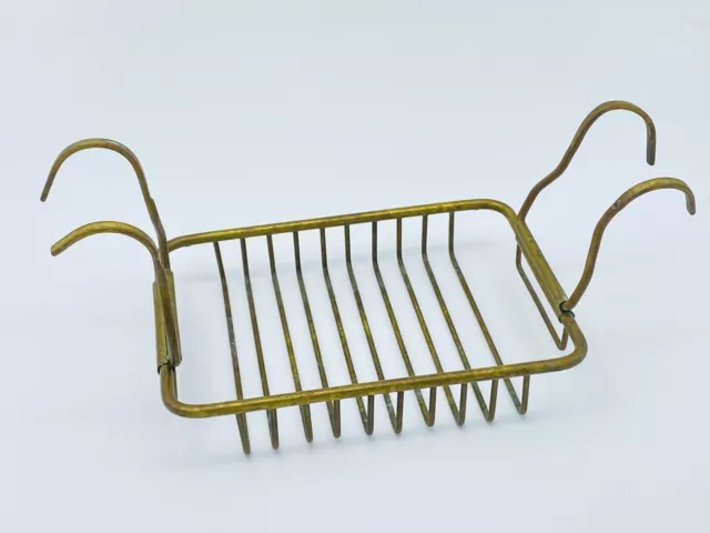 Antique Brass Mount Soap Sponge Basket Dish Holder Double Hook Marked Wolverine