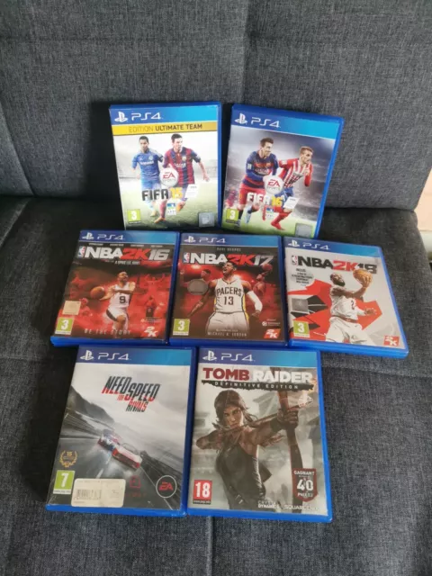 PS4 Lot De 7 Jeux, Fifa, NBA2K17, TOMB RAIDER,