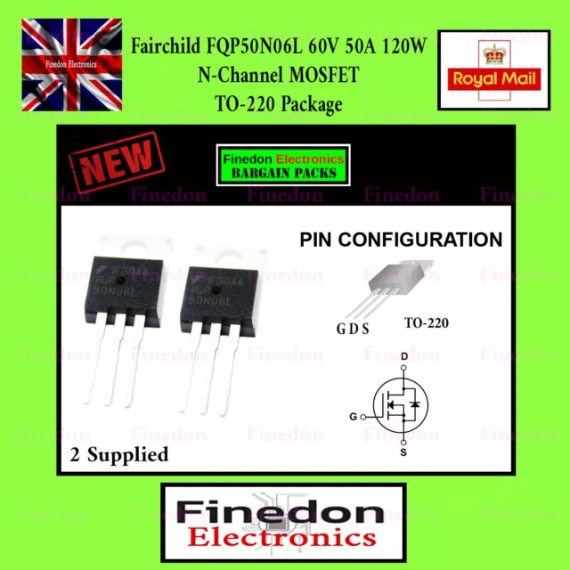 2x Fairchild FQP50N06 50N06 MOSFET N-CH 60V 50A 120W TO-220