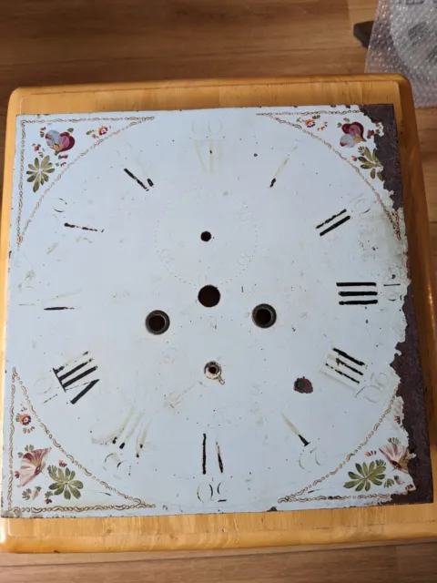 Antique longcase clock parts : 12" Square Painted Dial