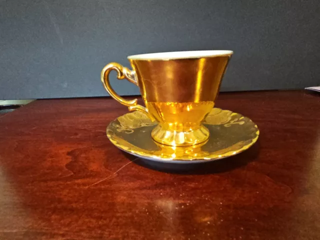 Vintage Rieber Mitterteich Bavaria Tea Cup & Saucer 22ct Gilded Gold with Rubies 3