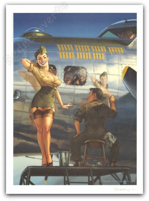 Affiche Romain Hugault Pin-Up Wings Avion signée 30x40 cm