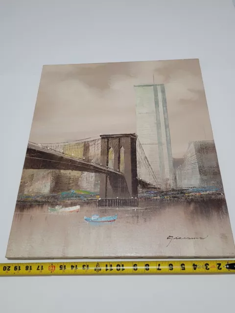 Painting of New York City World Trade Centers & Brooklyn Bridge By Giacomo Painting of New York City World Trade Centers & Brooklyn Bridge By Giacomo
