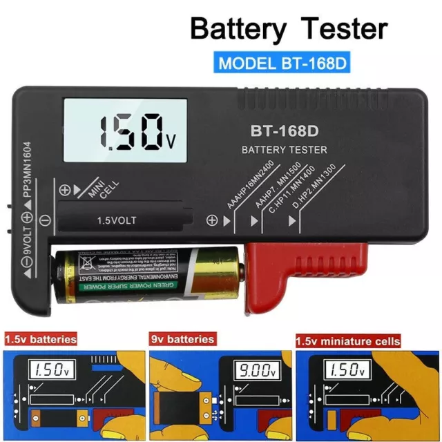 Universal Digital Battery Volt Tester Checker for Button Cell AA/AAA/C/D/9V/1.5V