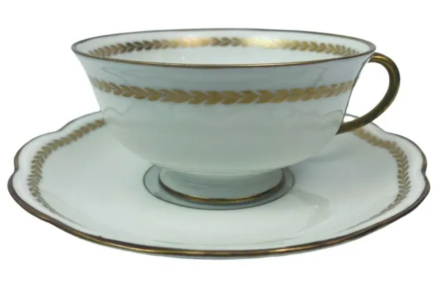 Limoges France Avenir Tea Cup & Saucer ~ Excellent Condition ~ gold white