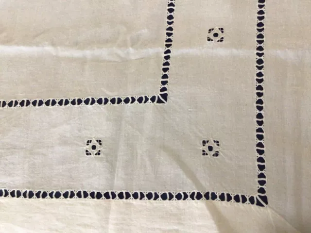 DRAP ancien LIN brodé main DM motifs et jours 2x3 m 3