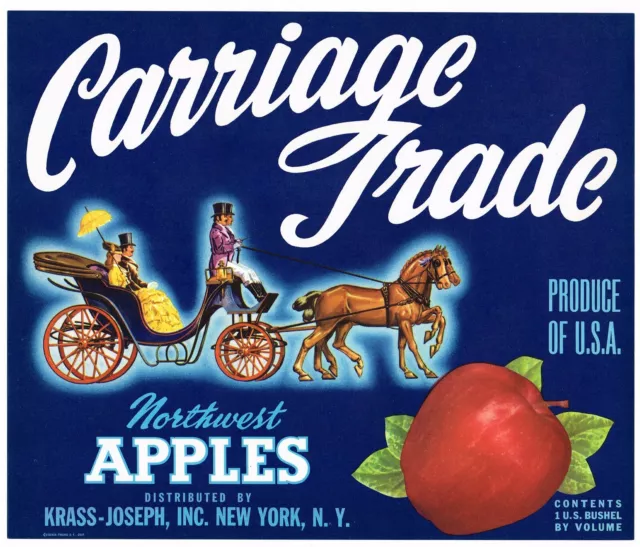 Original Apple Crate Label Vintage New York Carriage Trade Hackney Horse 1930S