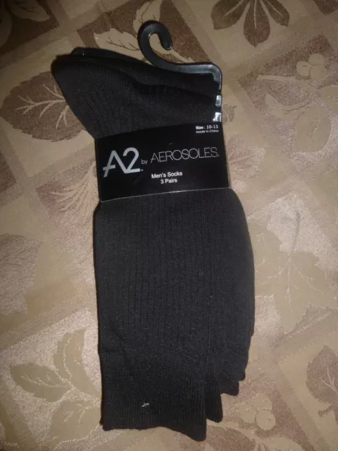 3 Pairs Men's Socks A2 Aerosoles Crew Trouser Socks Black Size 10-13 Nwt