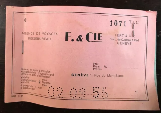 1955-SOCIETE NATIONALE CHEMINS de FRANCAIS-TICKET-GENEVE-CORNAVIN~PARIS-LYON