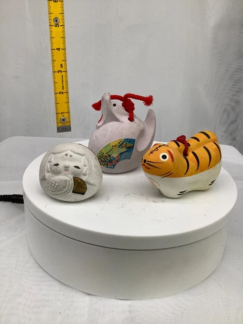 Japanese Clay Bell Pottery Dorei Asian Antiques Dragon Tiger 18.8x4.3x7.9cm