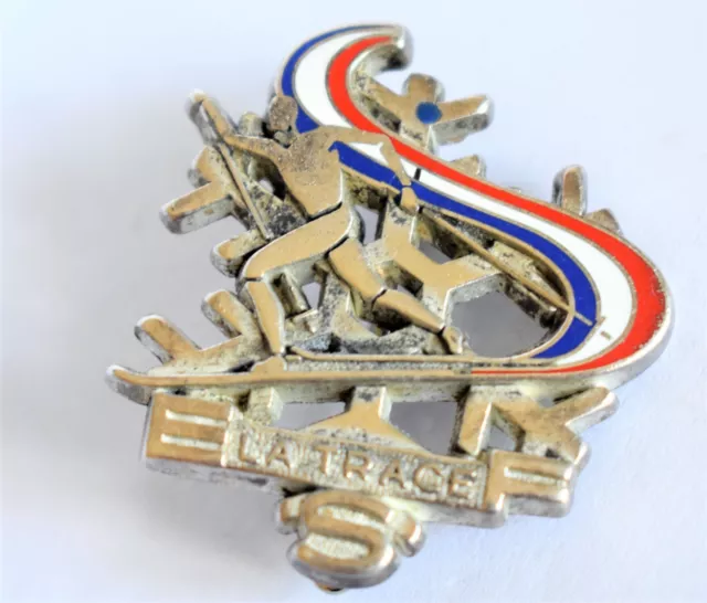 Insigne, broche médaille ski de fond ESF " la Trace " Argent, 1er modèle