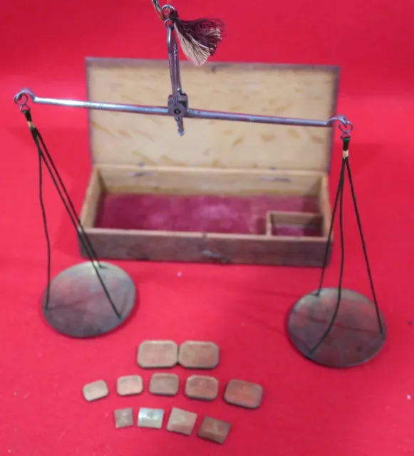 Vintage 1800'S Armed Balance Scale For Jeweler Or Apothecary W/Weights & Box