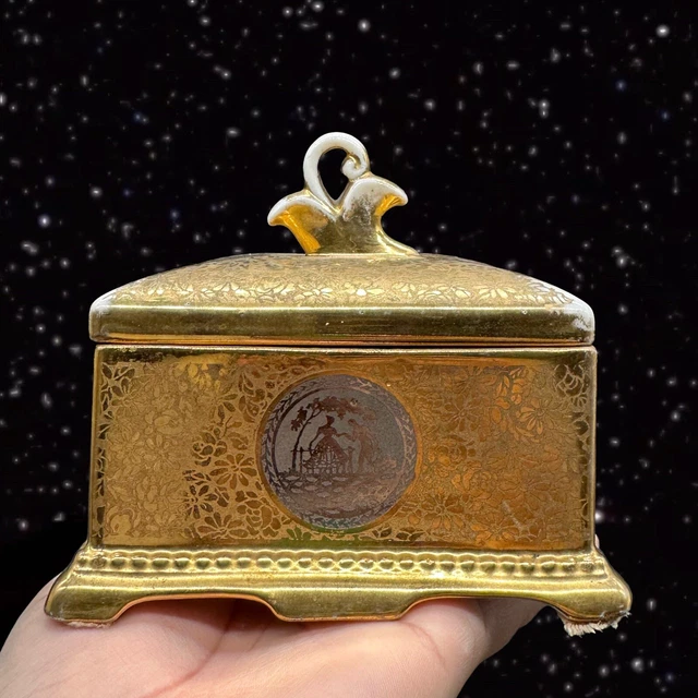 LE MIEUX CHINA 24K Gold Hand Painted Cigarette Trinket Box Jewelry