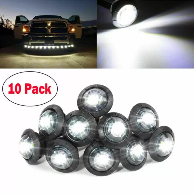 10X Round Smoked Side Marker lights 3/4"LED Bullet Light Truck Trailer White 12V