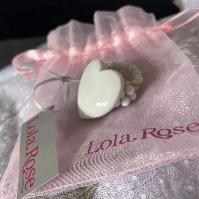 Lola Rose White Heart Stretch Beaded Ring Semi Precious Stone