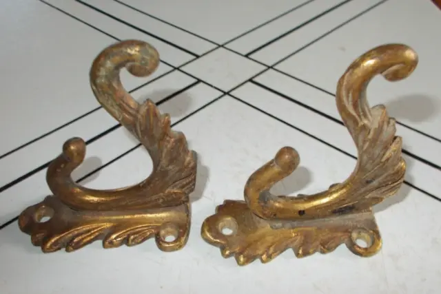 Antique Set Of 2 Ornate Solid Brass Hat*Coat*Wall Hooks