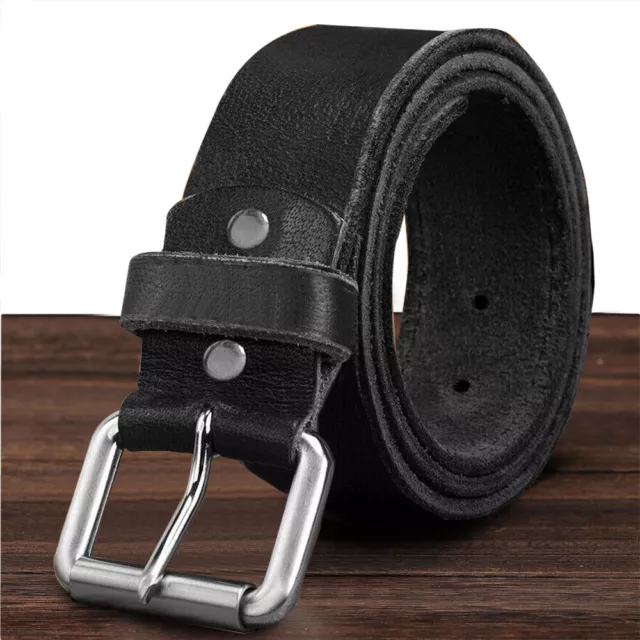 Mens Leather Belts Genuine Pure Leather Black Brown Trouser Jeans Belt Buckle