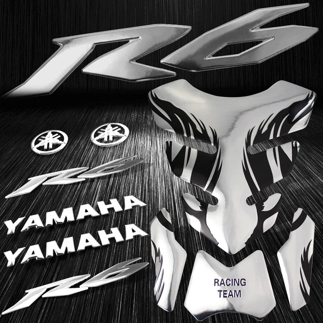 Chrome Tribal Fire Gas Fuel Tank Pad+8" 3D Logo&Letter+for YZF-R6 Emblem Sticker