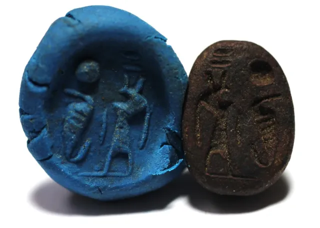 Zurqieh -Ad12906- Ancient Egypt , New Kingdom Faience Scarab. 1400 B.c