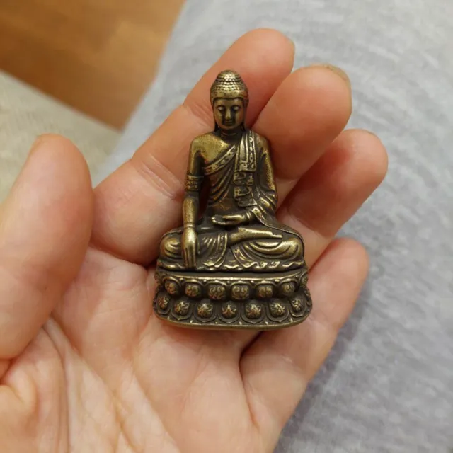 Vintage Brass Sitting Buddha Figurine Small Sakyamuni Statue for Collection Jour
